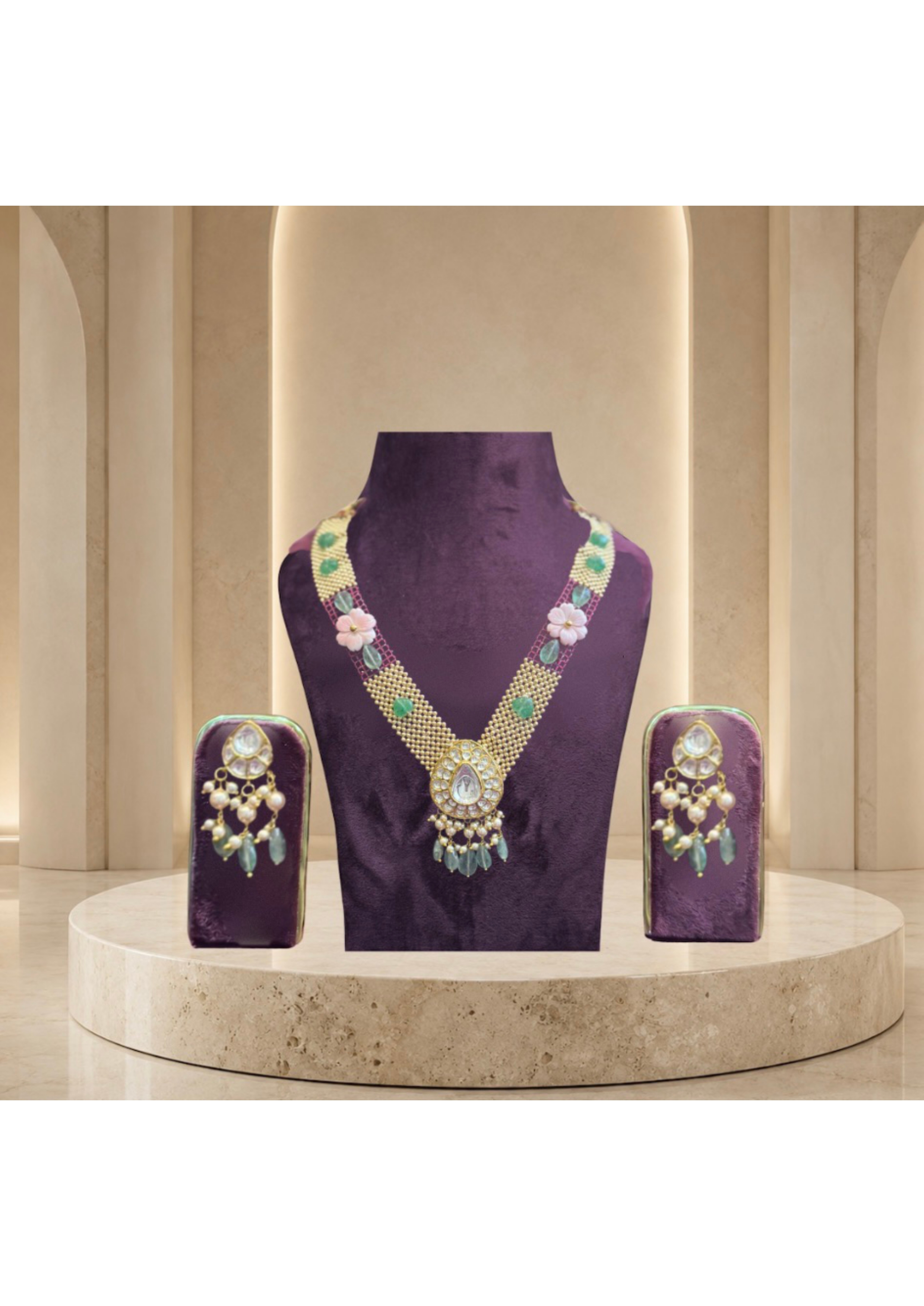 Gulabi Kundan Mesh Necklace — Necklace Sets jewellery by Shree Kishan Jewellers & Sons