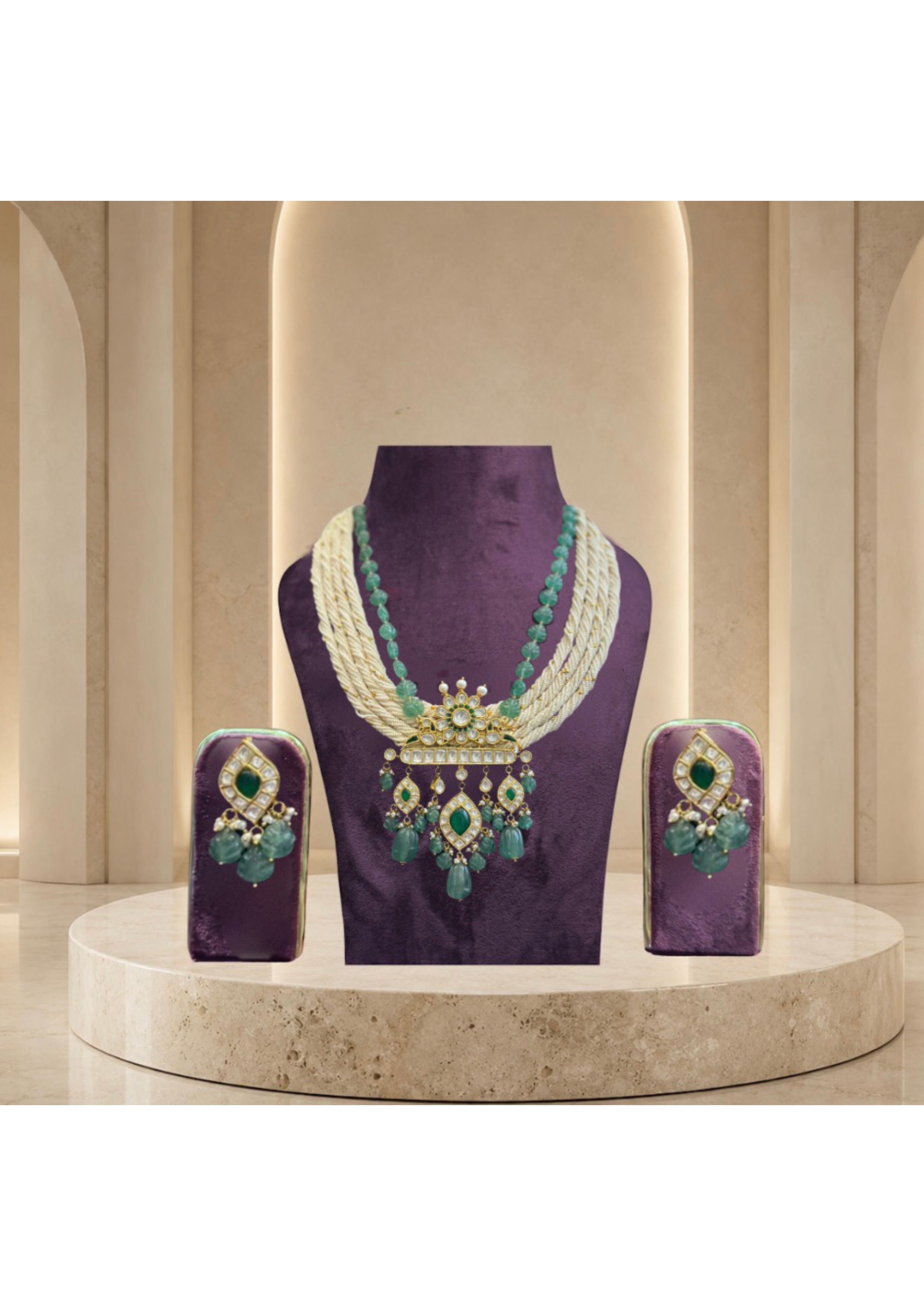Meera Emerald Swag Necklace — Necklace Sets jewellery by Shree Kishan Jewellers & Sons